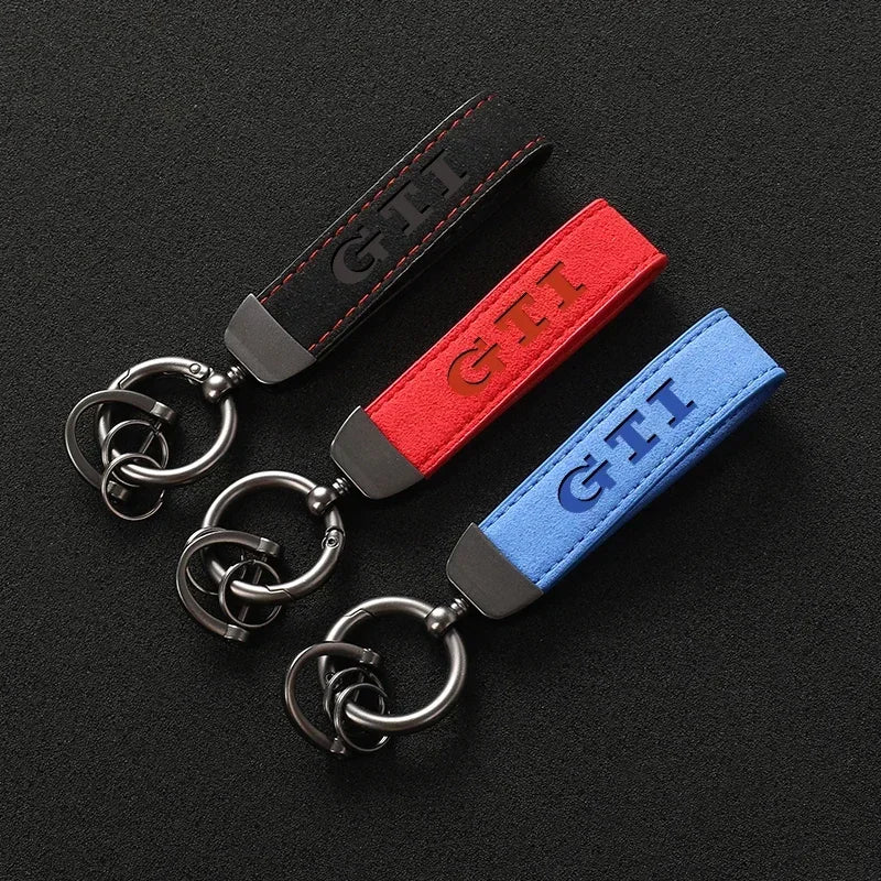 Suede Leather Keychain Key Ring - Volkswagen GTI Inspired